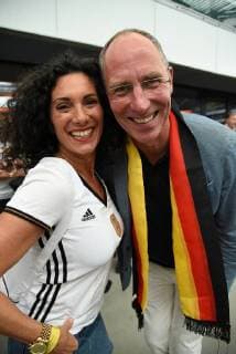 7 06 2018 Frankfurt am Main Commerzbank Arena Public Viewing World Cup 2018 Germany vs. Mexico FFH Moderator Evren Gezer and FFH Weather Moderator and Cloud Guru Martin Gudd