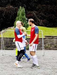 18-06-2018 Norway Prince Haakon and Princess Mette Marit and Princess Ingrid Alexandra and Prince Sverre Magnus during the friendship football match between Team Skaugum and Nordstrand Allsport at Skaugum Stadium.  Copyright: xPPEx