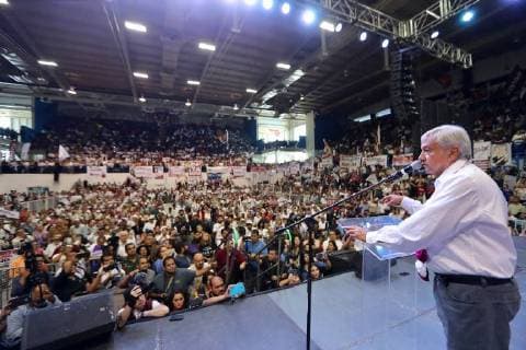 June 18, 2018 - EUM20180618POL05.JPG.MEXICALI, B.C.- Election Elecciones-AMLO.- 18 de junio de 2018.- El candidato de la coalicion Juntos Haremos Historia, Andres Manuel Lopez Obrador, durante un acto de campana ante simpatizantes, en el marco de su cierre de campana regional en esta ciudad. Foto: Agencia EL UNIVERSAL RCC.  - ZUMAu78_ 20180618_zaf_u78_540 Copyright: xValentexRosasx