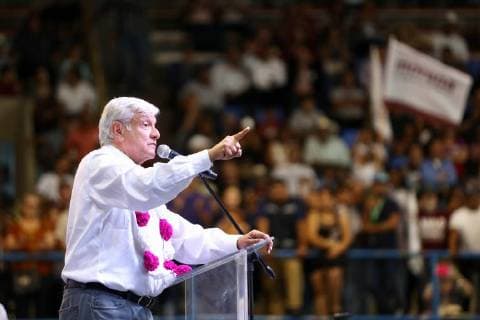 June 18, 2018 - EUM20180618POL06.JPG.MEXICALI, B.C.- Election Elecciones-AMLO.- 18 de junio de 2018.- El candidato de la coalicion Juntos Haremos Historia, Andres Manuel Lopez Obrador, durante un acto de campana ante simpatizantes, en el marco de su cierre de campana regional en esta ciudad. Foto: Agencia EL UNIVERSAL RCC.  - ZUMAu78_ 20180618_zaf_u78_541 Copyright: xValentexRosasx