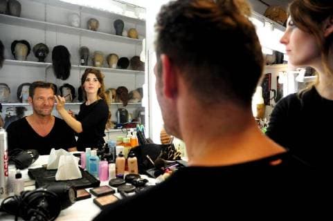 The music video shoot of singer Detlef Malinkewitz on Monday 18 06 2018 at the Staatstheater in Saarbrücken In the picture singer Detlef Malinkewitz is made up by make up artist Miriam Regitz for the video shoot bub