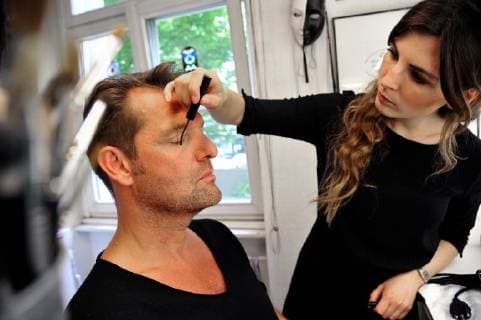 The music video shoot of singer Detlef Malinkewitz on Monday 18 06 2018 at the Staatstheater in Saarbrücken In the picture singer Detlef Malinkewitz is made up by make up artist Miriam Regitz for the video shoot bub