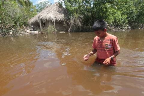 A boy moves in the middle of a flooded street in the community of Chumpon, municipality of Felipe Carrillo Puerto, in the state of Quintana Roo, Mexico, 21 June 2018. About 150 homes and 700 people were affected by the passage of tropical wave number four, in communities of the Maya area of the Mexican state of Quintana Roo. Communities of the Mayan zone in Quintana Roo are flooded !ACHTUNG: NUR REDAKTIONELLE NUTZUNG!  Copyright: xAlonsoxCupulx MEX63 20180622-636652364233824347