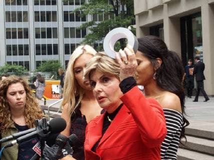 June 22, 2018 - New York, New York, U.S. - Former Houston Texans Cheerleader Angelina Rosa sues the National Football League(NFL). Lawyer Gloria Allred holds a press conference in front of NFL Headquarters in New York City.Gloria Allred (right), Angelina Rosa (middle) Hannah Turnbow .(left) New York U.S. - ZUMAct2_ 20180622_zaf_ct2_128 Copyright: xBrucexCotlerx