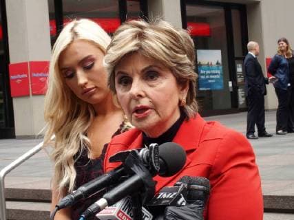 June 22, 2018 - New York, New York, U.S. - Former Houston Texans Cheerleader Angelina Rosa sues the National Football League(NFL). Lawyer Gloria Allred holds a press conference in front of NFL Headquarters in New York City.Gloria Allred (right), Angelina Rosa (middle) Hannah Turnbow .(left) New York U.S. - ZUMAct2_ 20180622_zaf_ct2_084 Copyright: xBrucexCotlerx