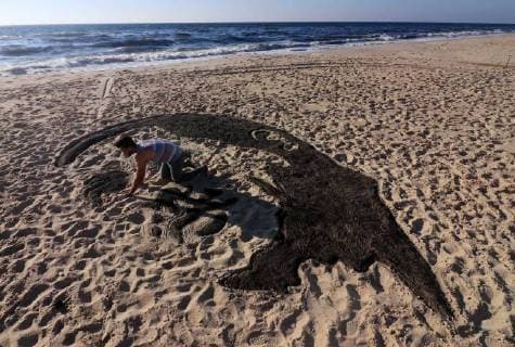 June 26, 2018 - Gaza City, Gaza Strip, Palestinian Territory - A Palestinian artist Osama Sbeata draws the portrait of Turkish President Recep Tayyip Erdogan on sand to celebrate the results of the Turkish presidential and parliamentary elections on Gaza Sea on June 26, 2018 Gaza City Palestinian Territory - ZUMAap3_ 20180626_zaf_ap3_048 Copyright: xAbedxAbuxRyashx