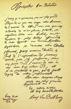 Letter from Ludwig van Beethoven written in French. Ludwig van Beethoven (1770-1827) a German composer and pianist. Dated 19th century 917_05_WHA_115_0624