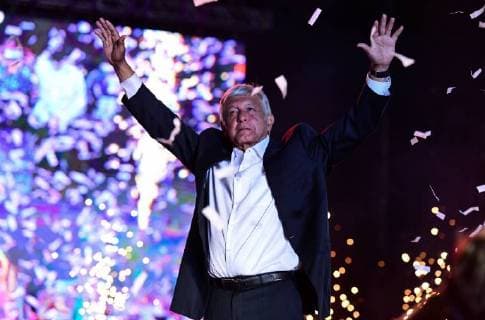 June 27, 2018 - Mexico City, Mexico - Presidential candidate MANUEL LOPEZ OBRADOR speaks at his closing rally at the Azteca stadium ahead of presidential elections on July 1. Obrador leads on the presidential race by 20 points. Mexico Mexico - ZUMAl113 20180627_zap_l113_012 Copyright: xMiguelxJuarezxLugox