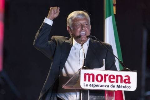 June 27, 2018 - Ciudad De Mexico, Mexico, MEXICO - Presidential candidate Andres Manuel Lopez Obrador, of the MORENA party, during his closing campaign rally at Azteca stadium in Mexico City, Wednesday, June 27, 2018. Mexico s four presidential candidates are closing their campaigns before the country s July 1 elections. ANTONIO NAVA PI Ciudad De Mexico MEXICO - ZUMAp124 20180627_zaa_p124_010 Copyright: xAntonioxNavax