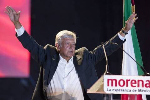 June 27, 2018 - Ciudad De Mexico, Mexico, MEXICO - Presidential candidate Andres Manuel Lopez Obrador, of the MORENA party, during his closing campaign rally at Azteca stadium in Mexico City, Wednesday, June 27, 2018. Mexico s four presidential candidates are closing their campaigns before the country s July 1 elections. ANTONIO NAVA PI Ciudad De Mexico MEXICO - ZUMAp124 20180627_zaa_p124_008 Copyright: xAntonioxNavax