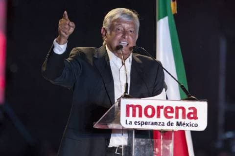June 27, 2018 - Ciudad De Mexico, Mexico, MEXICO - Presidential candidate Andres Manuel Lopez Obrador, of the MORENA party, during his closing campaign rally at Azteca stadium in Mexico City, Wednesday, June 27, 2018. Mexico s four presidential candidates are closing their campaigns before the country s July 1 elections. ANTONIO NAVA PI Ciudad De Mexico MEXICO - ZUMAp124 20180627_zaa_p124_015 Copyright: xAntonioxNavax