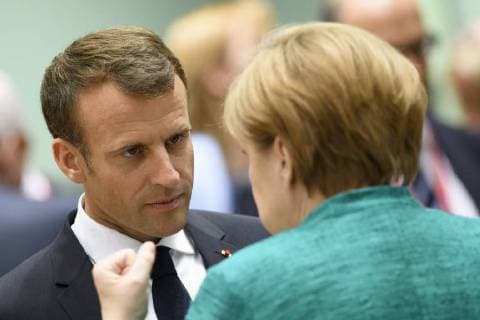 President of France Emmanuel Macron and Chancellor of Germany Angela Merkel an EU summit meeting, Thursday 28 June 2018, at the European Union headquarters in Brussels.  POOLxCHRITOPHExLICOPPE 05373785
