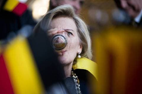 Princess Astrid of Belgium pictured during a screening of the soccer game between Belgian national soccer team the Red Devils and England at the World Cup, on the fourth day of a Belgian Economic mission, Thursday 28 June 2018 in Montevideo, Uruguay. Several federal and regional ministers accompany the princess on a week-long economic mission to Argentina and Uruguay.  LAURIExDIEFFEMBACQ 05374048