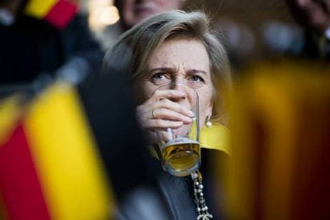Princess Astrid of Belgium pictured during a screening of the soccer game between Belgian national soccer team the Red Devils and England at the World Cup, on the fourth day of a Belgian Economic mission, Thursday 28 June 2018 in Montevideo, Uruguay. Several federal and regional ministers accompany the princess on a week-long economic mission to Argentina and Uruguay.  LAURIExDIEFFEMBACQ 05374050