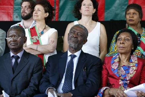 Friends and family of Lumumba pictured during the opening of the Square Patrice Lumumba square in Brussels, in honour of the Patrice Emery Lumumba, Saturday 30 June 2018. Lumumba was the first Prime Minister of the independent Congo after it s independence from Belgium.  NICOLASxMAETERLINCK 05375319