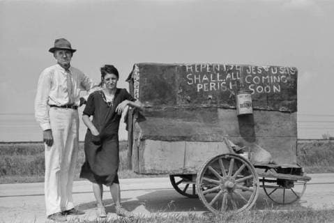 May 10, 2018 - Louisiana, USA - Traveling Evangelists with Cart on Road between Lafayette and Scott, Louisiana, USA, Russell Lee, Farm Security Administration, October 1938 USA - ZUMAg145 20180510_zza_g145_002 Copyright: xJTxVintagex