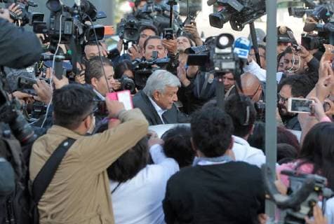 Leftist presidential candidate of the National Regeneration Movement (MORENA), Andres Manuel Lopez Obrador, talks to the press after casting his ballot for the presidential and legislative elections at a polling station in Mexico City, Mexico, 01 July 2018. A total of 89 million Mexicans will elect 3,400 public officials, including the president of the country, 128 senators, 500 deputies, eight governors and the head of government of Mexico City. Elections Mexico 2018 !ACHTUNG: NUR REDAKTIONELLE NUTZUNG!  Copyright: xMARIOxGUZMANx MEX30 20180701-636660641003280293