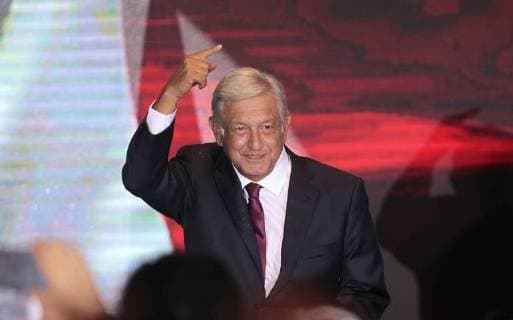 The leftist leader Andres Manuel Lopez Obrador, from Movimiento Regeneracion Nacional (Morena), greets supporters at the Hilton Hotel, located in the historic center of Mexico City, Mexico, 01 July 2018. Obrador declared his victory as president of Mexico today and thanked his opponents for recognizing his electoral triumph. Lopez Obrador declares his victory as president of Mexico !ACHTUNG: NUR REDAKTIONELLE NUTZUNG!  Copyright: xMARIOxGUZMANx MEX170 20180702-636661125080712775