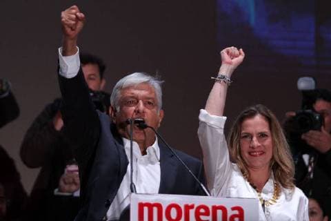 July 2, 2018 - EUM20180702POL07.JPG.CIUDAD DE MEXICO.- Election Elecciones-AMLO.- Andres Manuel Lopez Obrador, virtual ganador a la presidencia de la Republica, durante su mensaje ante simpatizantes en la explanada del zocalo capitalino, la noche del domingo 1 de julio de 2018. Foto: Agencia EL UNIVERSAL Carlos Mejia RCC.  - ZUMAu78_ 20180702_zaf_u78_011 Copyright: xCarlosxMejia ElxUniversalx
