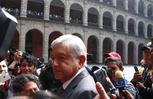The next president of Mexico, Andres Manuel Lopez Obrador (C), attend the press during his arrival at the National Palace, in Mexico City, Mexico, 03 July 2018. Obrador assured today that the transition of government will be orderly, peaceful and without surprises , after meeting with the current president, Enrique Pena Nieto, at the National Palace. López Obrador assures orderly and peaceful transition after meeting with President Pena !ACHTUNG: NUR REDAKTIONELLE NUTZUNG!  Copyright: xMarioxGuzmanx MEX001 20180703-636662463260685657