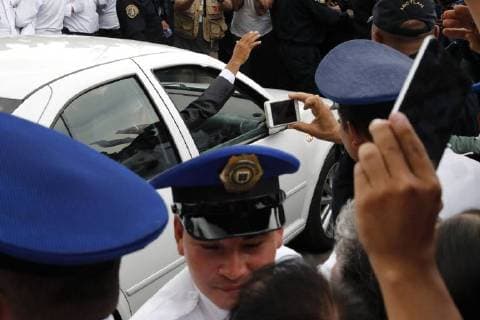 The future President of Mexico Andres Manuel Lopez Obrador is escorted by police on his way out of the National Palace, after meeting with the current President Enrique Pena Nieto, in Mexico City, Mexico, 03 July 2018. Obrador confirmed today that he will renounce official security, the residence of Los Pinos and the presidential plane, keeping his campaign promises. Lopez Obrador renounces security, official residence and plane !ACHTUNG: NUR REDAKTIONELLE NUTZUNG!  Copyright: xJorgexNúnezx MEX32 20180703-636662530222120859