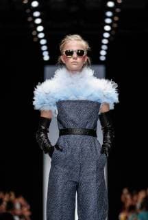 July 3, 2018 - Berlin, Germany - A model presents a Spring Summer 2019 Irene Luft collection during the first day of MBFW Berlin Fashion Weak in the ewerk showspace in Berlin, Germany on July 3, 2018. Berlin Germany  - ZUMAn230 20180703_zaa_n230_1070 Copyright: xDominikaxZarzyckax