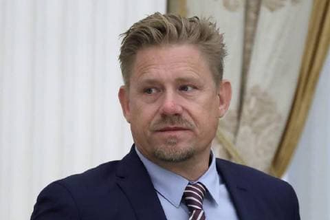 MOSCOW, RUSSIA â€“ JULY 6, 2018: Retired Danish footballer Peter Schmeichel at a meeting of Russian President Vladimir Putin with football stars at the Moscow Kremlin. Mikhail Metzel TASS  TS088249