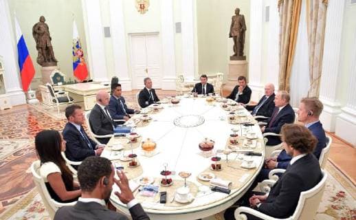 July 6, 2018. - Russia, Moscow. - Russian President Vladimir Putin during a meeting with world football legends. KremlinxPool 