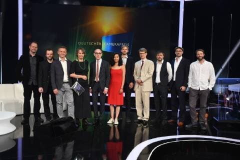 Group portrait with all award winners and Christoph Augenstein 5 v l posing on 07 07 2018 in Cologne during a photo session to award the 28 German Camera Prize in Cologne