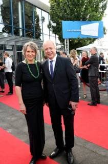 The honorary award winner Birgit Gudjonsdottir and the WDR director Tom Buhrow posing on 07 07 2018 in Cologne during a photo session for the awarding of the 28 German Camera Award in Cologne