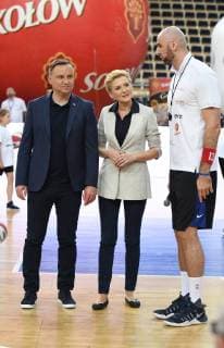 Poland s First Couple Andrzej Duda and Agata Kornhauser-Duda visit 11th edition of Summer Marcin Gortat Camp in Lodz Poland s First Couple Andrzej Duda and Agata Kornhauser-Duda visit 11th edition of Summer Marcin Gortat Camp on July 09, 2018 in Lodz, Poland. EN_01328715_0028 