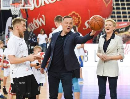 Poland s First Couple Andrzej Duda and Agata Kornhauser-Duda visit 11th edition of Summer Marcin Gortat Camp in Lodz Poland s First Couple Andrzej Duda and Agata Kornhauser-Duda visit 11th edition of Summer Marcin Gortat Camp on July 09, 2018 in Lodz, Poland. EN_01328715_0029 