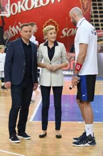 Poland s First Couple Andrzej Duda and Agata Kornhauser-Duda visit 11th edition of Summer Marcin Gortat Camp in Lodz Poland s First Couple Andrzej Duda and Agata Kornhauser-Duda visit 11th edition of Summer Marcin Gortat Camp on July 09, 2018 in Lodz, Poland. EN_01328715_0032 