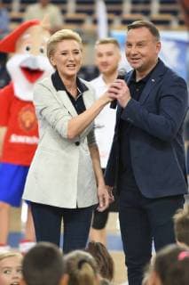 Poland s First Couple Andrzej Duda and Agata Kornhauser-Duda visit 11th edition of Summer Marcin Gortat Camp in Lodz Poland s First Couple Andrzej Duda and Agata Kornhauser-Duda visit 11th edition of Summer Marcin Gortat Camp on July 09, 2018 in Lodz, Poland. EN_01328715_0038 