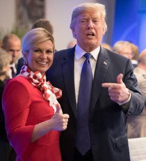 Entertainment Themen der Woche Entertainment Bilder des Tages Croatia President Kolinda Grabar-Kitarovic and US President Donald Trump pictured ahead of a dinner at the Parc du Cinquantenaire - Jubelpark park in Brussels, for the participants of a NATO (North Atlantic Treaty Organization) summit, Wednesday 11 July 2018.  BENOITxDOPPAGNE 05383773