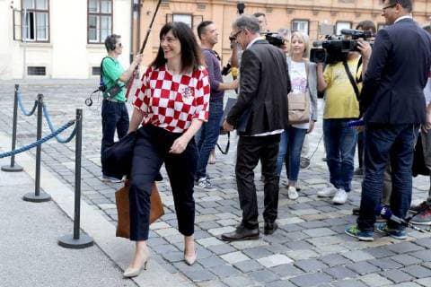 Croatian government in jerseys 12.07.2018. Zagreb, Croatia - Prime minister Andrej Plenkovic and other ministers during session of the government of the republic of Croatia dressed in Croatian national football team jersey after winning the match against England in semi-finals in Russia.  PatrikxMacek PIXSELL