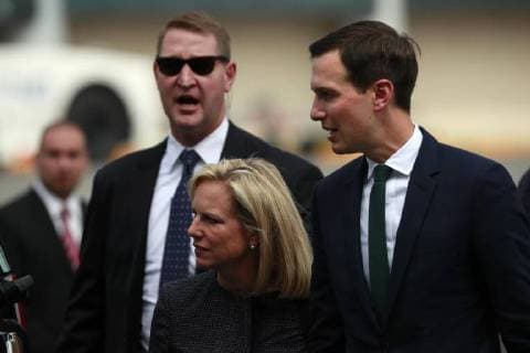 US National Security Secretary Kirstjen Nielsen (R) and adviser Jared Kushner (L) arrive in Mexico City, Mexico, 13 July 2018. US Secretary of State Mike Pompeo arrived in Mexico along a delegation of public servants to meet outgoing president Enrique Pena Nieto and President-elect Andres Manuel Lopez Obrador in order to establish the bilateral relations in this new era. US Secretary of State arrives in Mexico to meet Lopez Obrador !ACHTUNG: NUR REDAKTIONELLE NUTZUNG!  Copyright: xJosexMendezx MEX06 20180713-636671036497792769