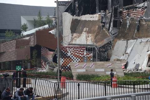 Mexiko, Einsturz eines neuen Einkaufszentrums in Mexiko-Stadt July 13, 2018 - EUM20180713SOC02.JPG.CIUDAD DE MEXICO, CollapseDerrumbe-CDMX.- 13 de julio de 2018. Aspectos de Plaza Artz en Periferico, a la altura de la colonia Pedregal sur, delegacion Ãlvaro Obregon; la cual se mantiene acordonada y vigilada, luego de que este jueves sufriera un derrumbe. Foto: Agencia EL UNIVERSALAriel OjedaMAR.  - ZUMAu78_ 20180713_zaf_u78_033 Copyright: xElxUniversalx