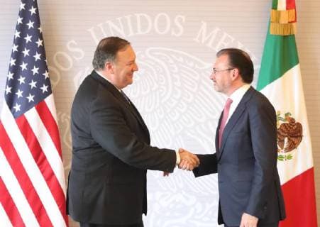 July 13 2018 EUM20180713NAC44 JPG CITY OF MEXICO MeetingReunion Mexico Pompeo Mike Pompeo Secretary of State of the United States and Luis Videgaray Secretary of Foreign Affairs offer a message after his meeting this Friday, July 13, 2018 at the Ministry of Foreign Affairs Photo Agency EL UNIVERSALAriel OjedaEELG  - ZUMAu78_ 20180713_zaf_u78_091 Copyright: xElxUniversalx