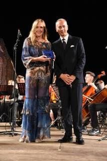 Taormina: Cinematographic Nations Award Evening. Photo: L on. Stefania Prestigiacomo with Daniele Natalizia coordinator Medea  Copyright: xMaurizioxD Avanzox xIPAx xMaurizioxDxAvanzox