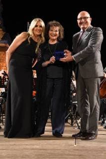 Taormina: Cinematographic Nations Award Evening. Photo: Tiziana Rocca and Claudia Cardinale with Gaetano Armao  Copyright: xMaurizioxD Avanzox xIPAx xMaurizioxDxAvanzox
