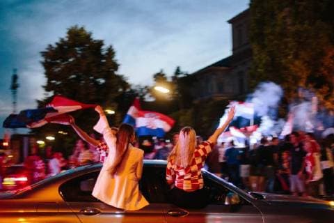 15 07 2018 Croatian football fans celebrate second place in the Croatian national team at the World Cup in Russia Among other flags of the fascist Utascha movement are shown and shouting slogans Around the Croatian national team there were numerous scandals in the course of the World Cup to fascist relations Copyright: xMichaelxTrammerx