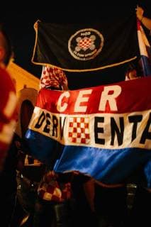 15 07 2018 Croatian football fans celebrate second place in the Croatian national team at the World Cup in Russia Among other flags of the fascist Utascha movement are shown and shouting slogans Around the Croatian national team there were numerous scandals in the course of the World Cup to fascist relations Copyright: xMichaelxTrammerx