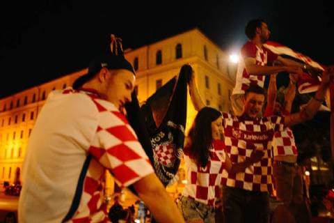 15 07 2018 Croatian football fans celebrate second place in the Croatian national team at the World Cup in Russia Among other flags of the fascist Utascha movement are shown and shouting slogans Around the Croatian national team there were numerous scandals in the course of the World Cup to fascist relations Copyright: xMichaelxTrammerx