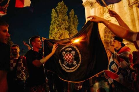 15 07 2018 Croatian football fans celebrate second place in the Croatian national team at the World Cup in Russia Among other flags of the fascist Utascha movement are shown and shouting slogans Around the Croatian national team there were numerous scandals in the course of the World Cup to fascist relations Copyright: xMichaelxTrammerx