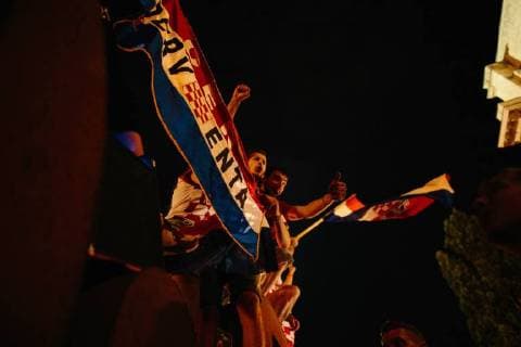 15 07 2018 Croatian football fans celebrate second place in the Croatian national team at the World Cup in Russia Among other flags of the fascist Utascha movement are shown and shouting slogans Around the Croatian national team there were numerous scandals in the course of the World Cup to fascist relations Copyright: xMichaelxTrammerx