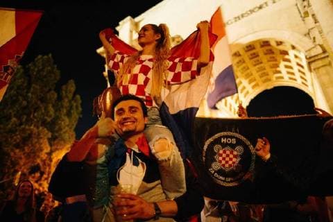 15 07 2018 Croatian football fans celebrate second place in the Croatian national team at the World Cup in Russia Among other flags of the fascist Utascha movement are shown and shouting slogans Around the Croatian national team there were numerous scandals in the course of the World Cup to fascist relations Copyright: xMichaelxTrammerx