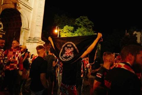 15 07 2018 Croatian football fans celebrate second place in the Croatian national team at the World Cup in Russia Among other flags of the fascist Utascha movement are shown and shouting slogans Around the Croatian national team there were numerous scandals in the course of the World Cup to fascist relations Copyright: xMichaelxTrammerx