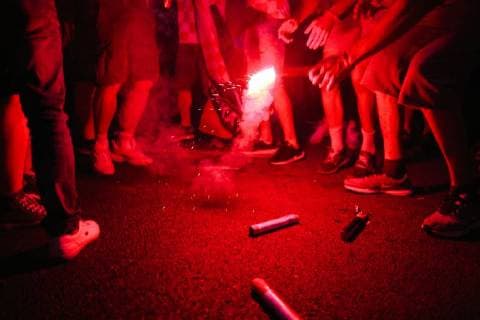 15 07 2018 Croatian football fans celebrate second place in the Croatian national team at the World Cup in Russia Among other flags of the fascist Utascha movement are shown and shouting slogans Around the Croatian national team there were numerous scandals in the course of the World Cup to fascist relations Copyright: xMichaelxTrammerx