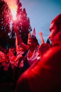 15 07 2018 Croatian football fans celebrate second place in the Croatian national team at the World Cup in Russia Among other flags of the fascist Utascha movement are shown and shouting slogans Around the Croatian national team there were numerous scandals in the course of the World Cup to fascist relations Copyright: xMichaelxTrammerx